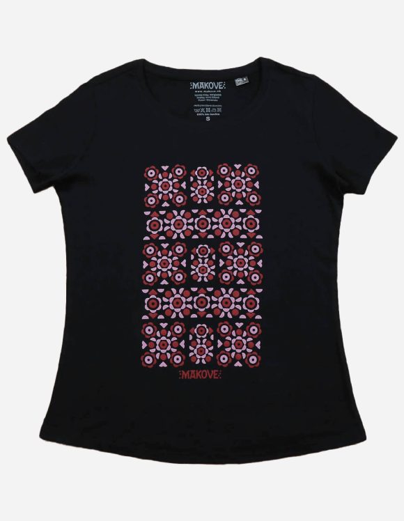 damske cierne tricko s kratkym rukavom s ludovym vzorom podpolanie