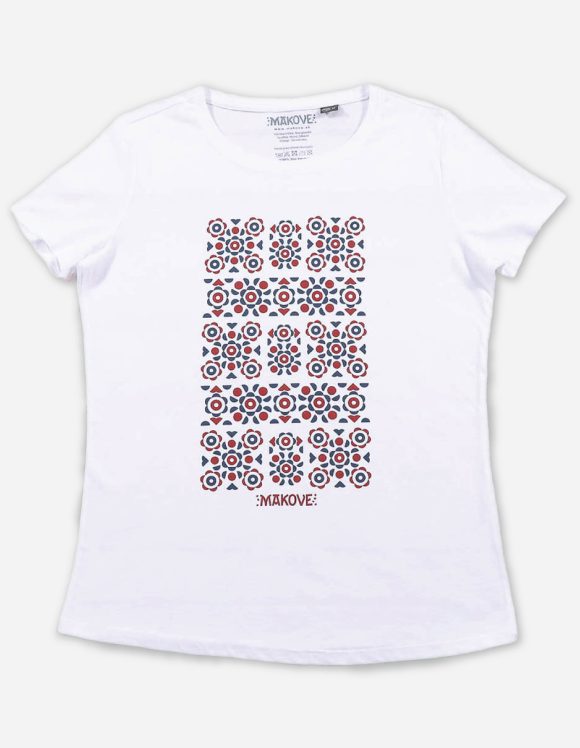 damske biele tricko s kratkym rukavom s ludovym vzorom podpolanie
