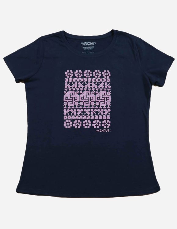 damske tmavomodre tricko s kratkym rukavom s ludovym vzorom novohrad