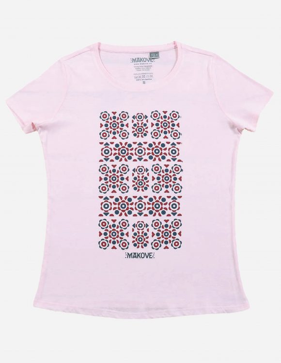 ruzove damske tricko s kratkym rukavom s folklornym vzorom podpolanie