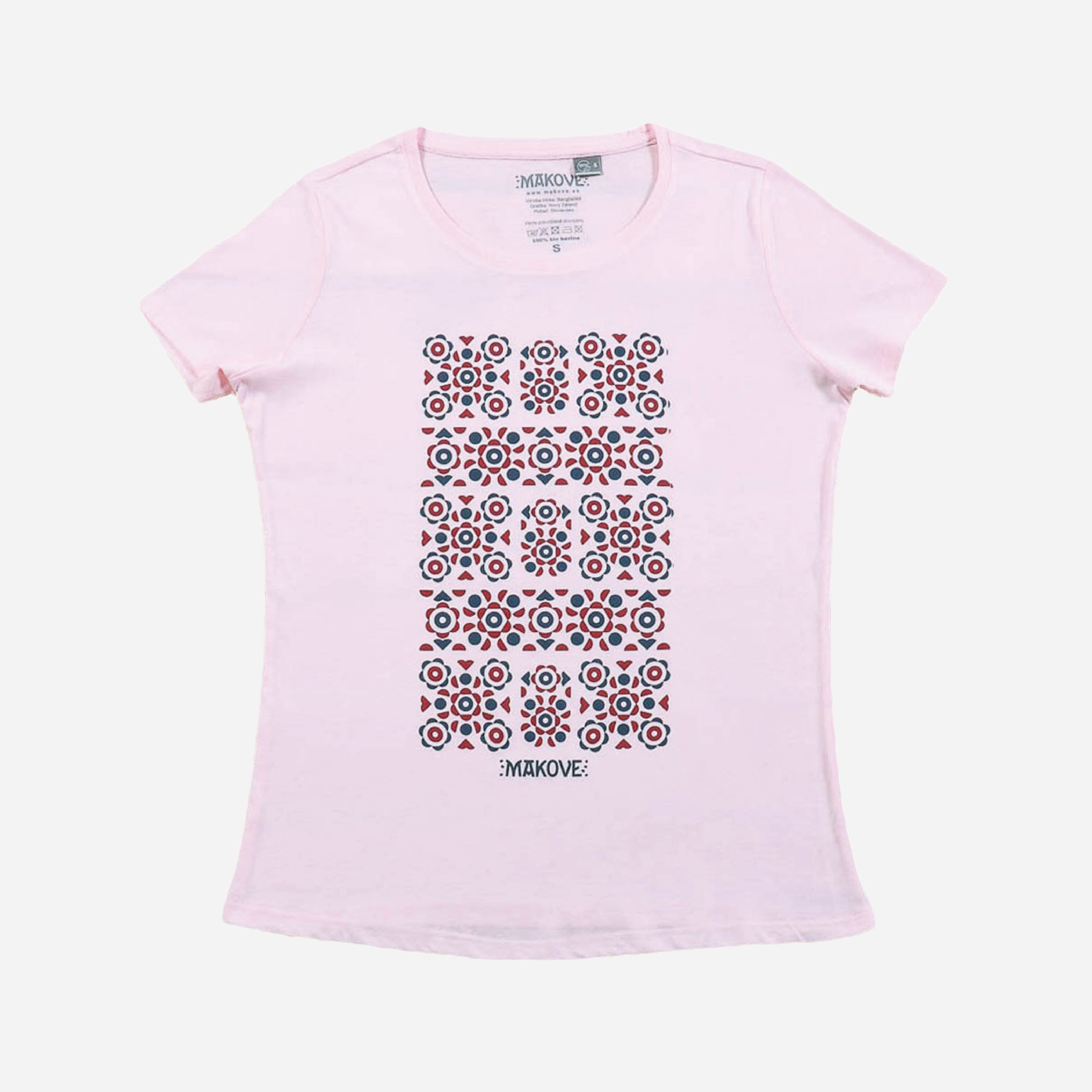 ruzove damske tricko s kratkym rukavom s folklornym vzorom podpolanie