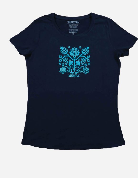 damske tmavo modre tricko s kratkym rukavom s ludovym vzorom novohrad