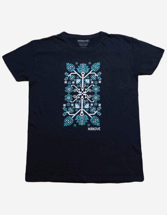 panske tricko tmavo modre s kratkym rukavom s ludovym vzorom novohrad