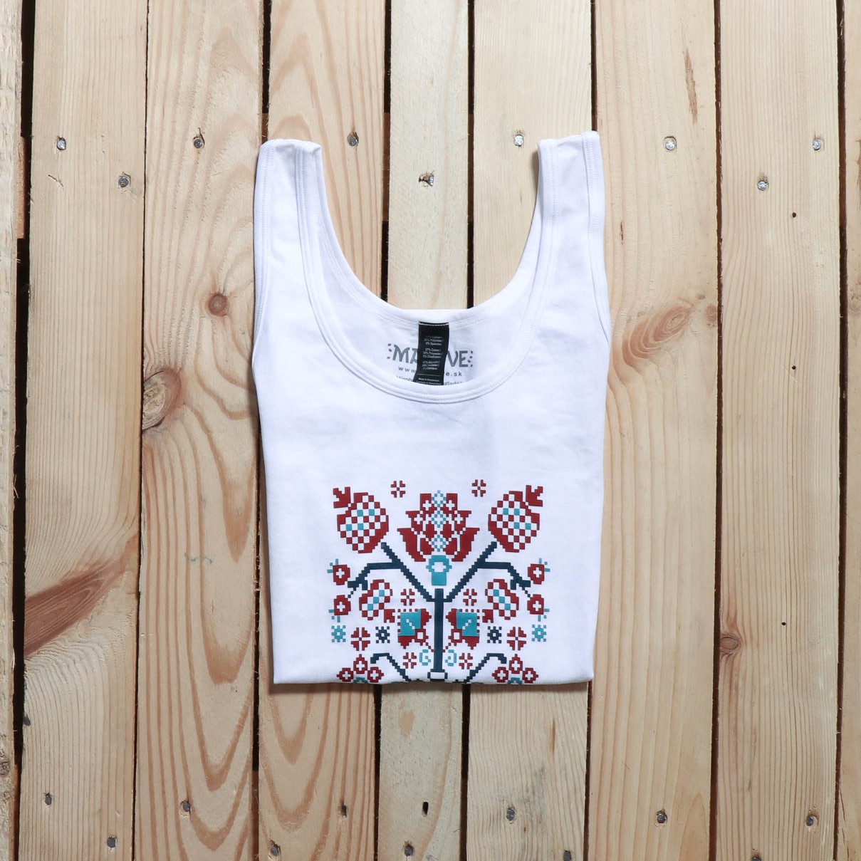 damske tielko biele s folklornym vzorom Novohrad damske tielko biele s folklornym vzorom Novohrad