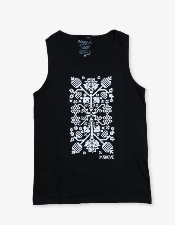 panske tielko cierne s folklornym vzorom